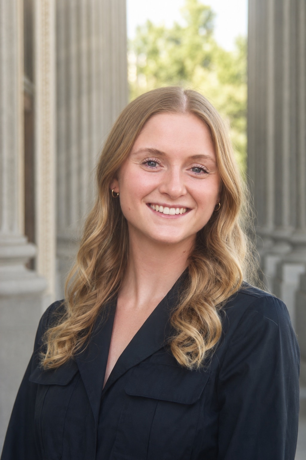 Professional headshot of a woman near architectural columns